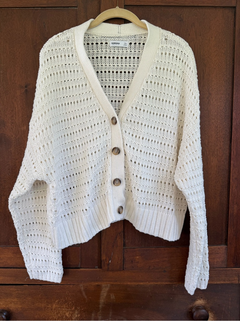 Sonoma Cream Open-Knit Button Front Cardigan